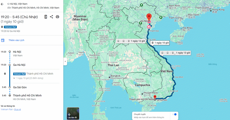 Đường sắt bán vé tàu qua bản đồ trực tuyến